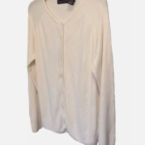 Women's Sweater Button-up Cardigan Sz Large White Floral Knit Designs High Neck - Picture 5 of 10